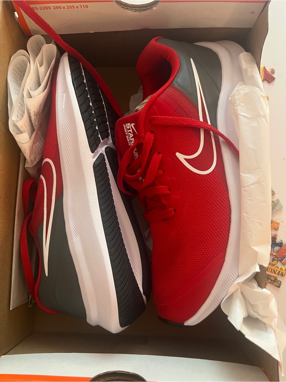 Brand New in Box Nike Big Kids' Star Runner 3 Shoes Red and Grey Size 4.5Y